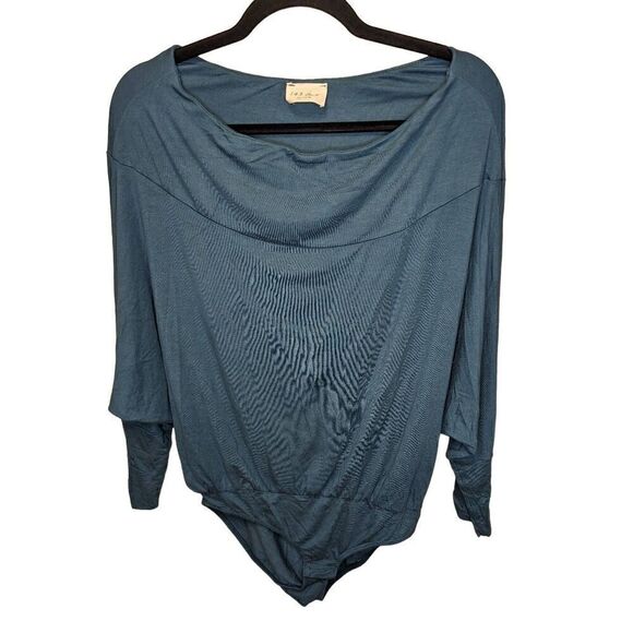 143 Story by Line Up Bodysuit Blue Cowl Neck Long Sleeve Top Women's Size Medium - Picture 1 of 6